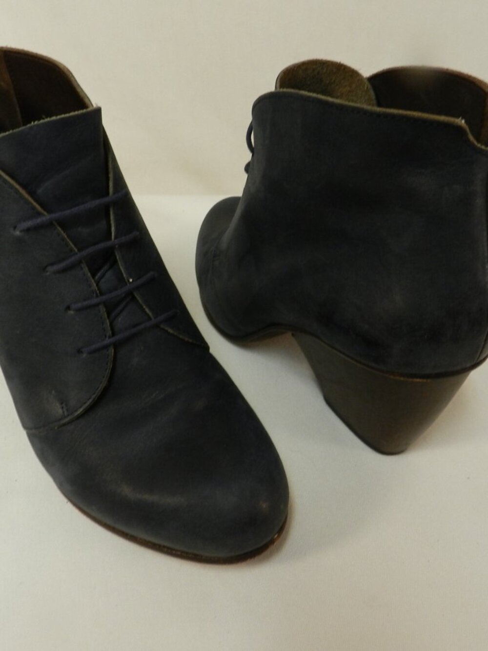 Coclico Leather blue lace up block wedge boots Women Spain Size Sz 37.5 US 7.5